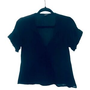 Fortuna lace detailed, black cotton, short sleeve top. Size M/L